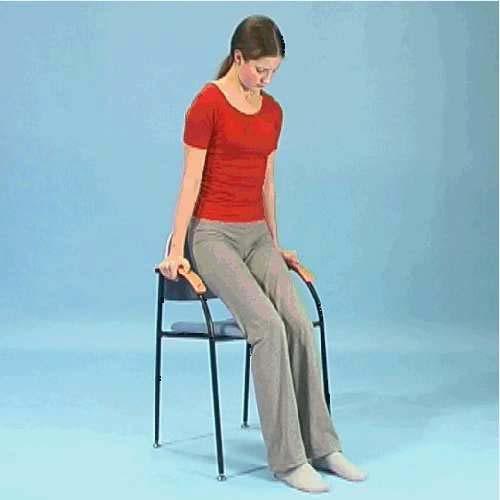 Stage 1 Exercise 10 Sitting on a chair, back straight. Bring the shoulder blade down and back.