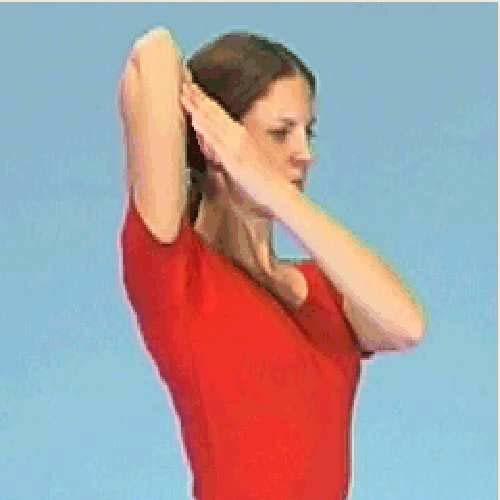 Stage 2 Exercise 3 Stand or sit. Bend and lift the arm to be stretched.