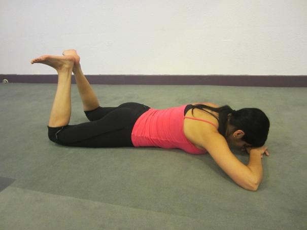 Butt Lifter Begin by laying stomach down to the floor. Extend both legs back behind the body. Externally rotate the hips open and press both heels together.