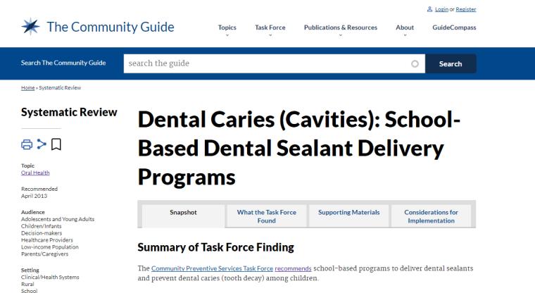 Summary Evidence (Efficacy of sealants): Median Caries