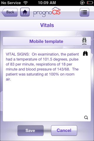 Figure 3.1-1: Vitals screen Following are the steps that display various modes through which you may enter notes to Vitals: 1. Tap the Notes area to enter your notes. 2.
