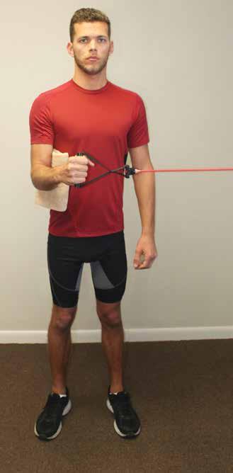 Shoulder Resistance Band External Rotation A. Facing sideways holding handle, elbow bent 90-degrees B.