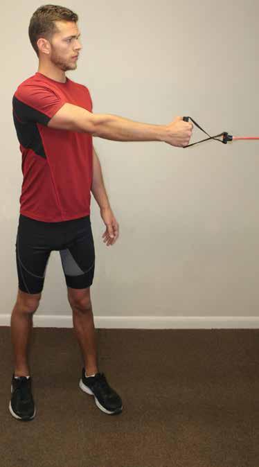 Shoulder Resistance Band Bow and Arrow A. Facing anchor point, arm extended, use right hand, left foot forward B.