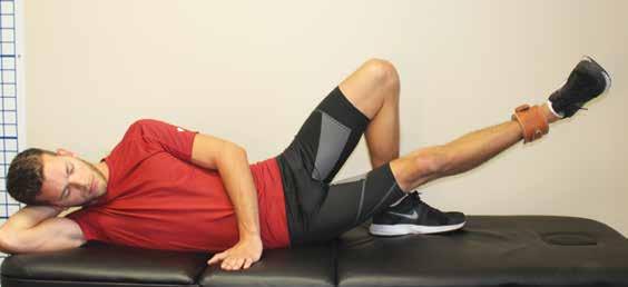 Begin lying on your side with the top leg bent 90-degrees and placed behind the bottom leg.