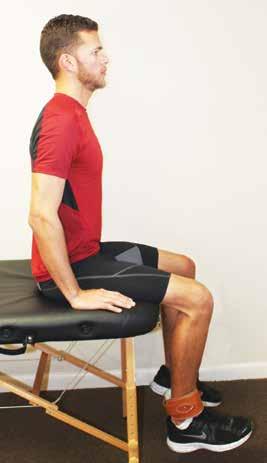 Sit tall, brace the abdominals and contract the quadriceps muscle (front thigh).