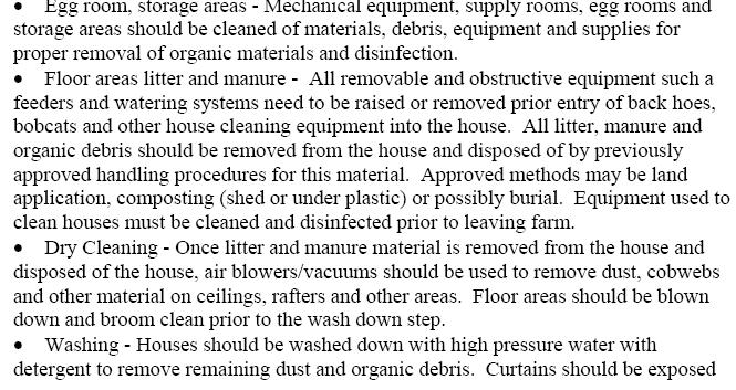 Disinfect bulk feed tanks after removal of all feed, with special reference to caked feed. Air the building out for at least 7 days.