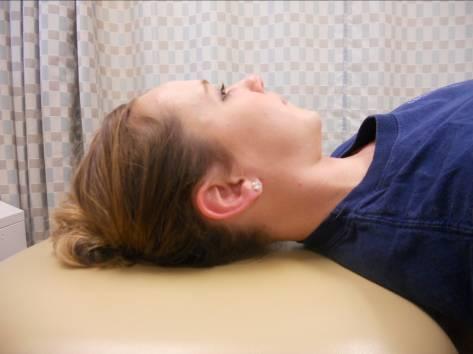 CERVICAL FLEXOR TRAINING Chin Tuck: 1. Lie down on your back, knees bent. Focus on relaxing your head, neck, and shoulders.