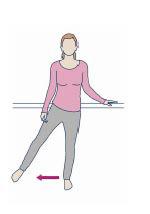 Exercise 1 Stand straight holding on to the back of a sturdy chair or work surface. Take your injured leg backwards keeping your knee straight.