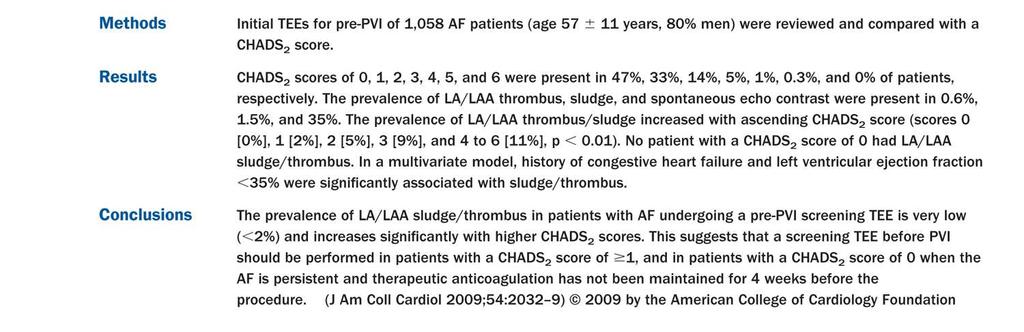 2009 Ablation Guidelines Pulmonary Vein Assessment Prior to undergoing an AF ablation procedure, a TEE should