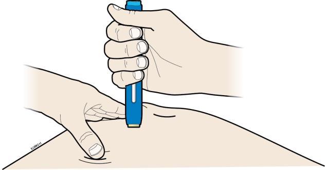 H. Firmly push the pre-filled pen down onto the skin until it