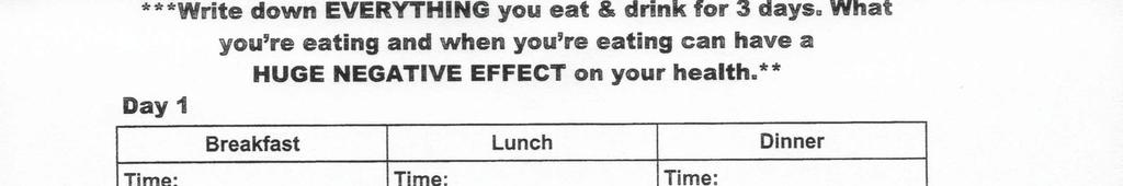 ***Write down EVERYTHING you eat & drink for 3 daysa What you're eating and when you're eating can have a Day 1 HUGE NEGATIVE EFFECT on your