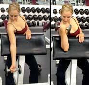 Zottman Preacher Curl Tips: Hold one dumbbell and position your upper arm on a preacher bench.