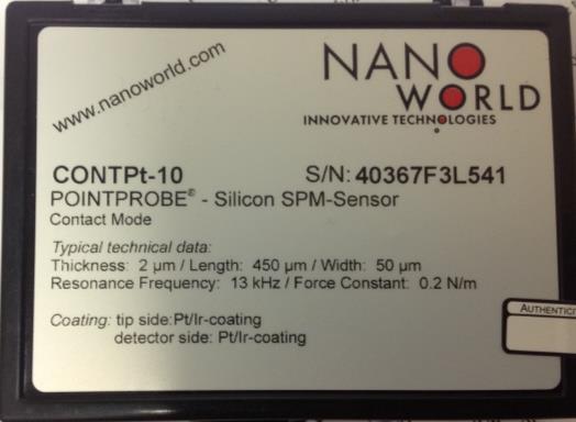 The contact mode tip used in this experiment was CONTPt-10 from Nanoworld. The complete information for this tip is shown in Figure 66.