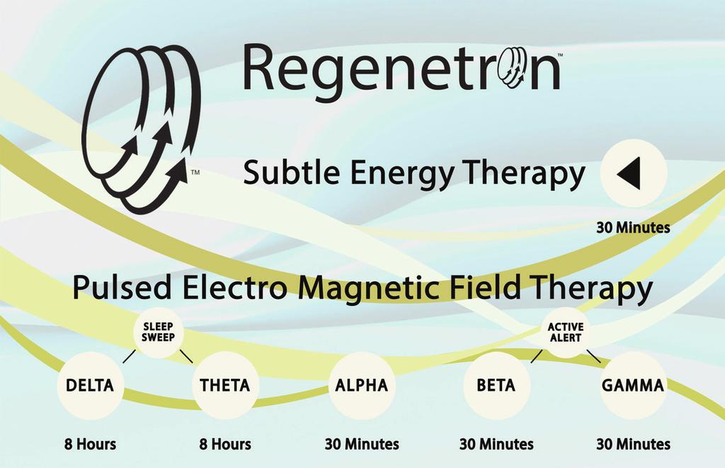 The Regenetron emits brainwave frequencies that influence the brain with either Delta frequencies for enhance deep sleep of transcendental meditation, Theta frequencies for deep relaxation and