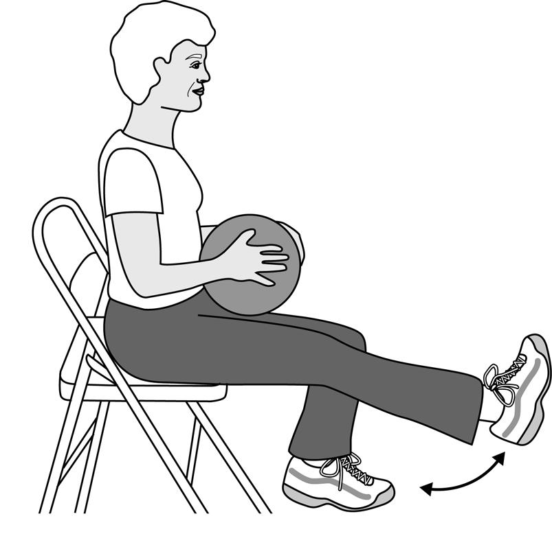 Knee Extensions Sitting toward the edge of a chair with good posture and bent knees, hold on to the sides of the chair with your hands.