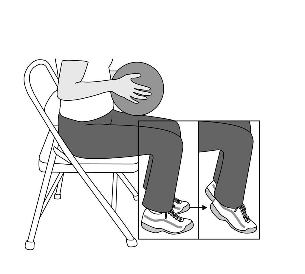 Heel Raises Seated toward the edge of a chair with good posture and knees bent, place feet flat on the floor. Raise heels up off the floor, coming up onto the balls of the feet.