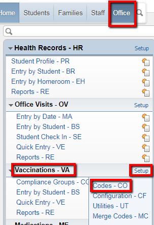 Vaccination Setup Immunization Set Up & Reporting To set up vaccination codes, waivers, links, combination
