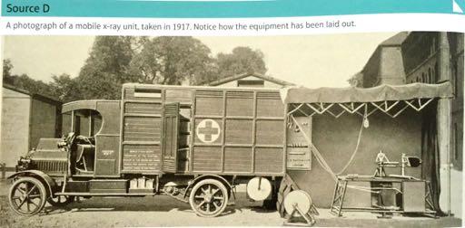 A tent was attached to the back of the van with a table where stretchers could be placed The x-ray machine was placed next to the table linked to the engine Equipment for