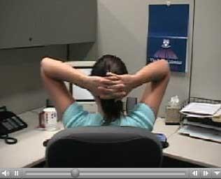 TO STRETCH THE SHOULDER MUSCLES Interlock your fingers behind the head.