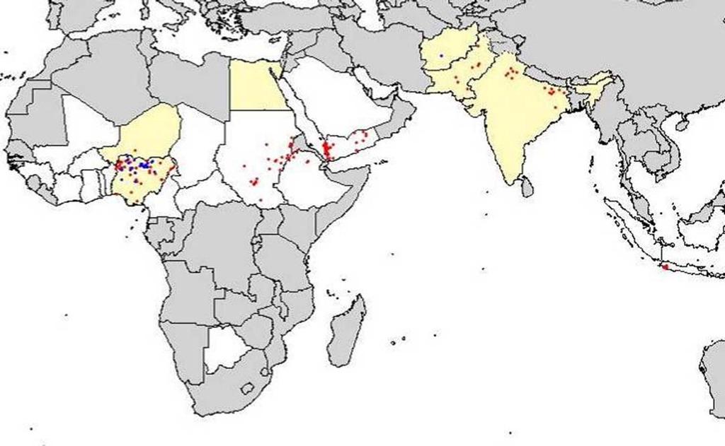 Wild virus type 1 Wild virus type 3 Endemic countries Countries with imported NIE virus (2003-5) Polio