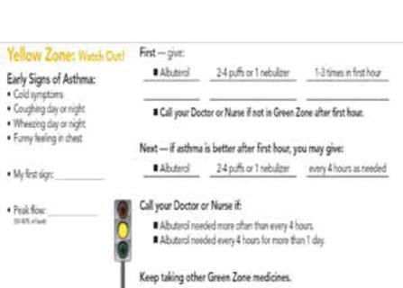 The Yellow Zone As soon as early warning signs are noticed, Albuterol, a quick acting/rescue medicine should be given.