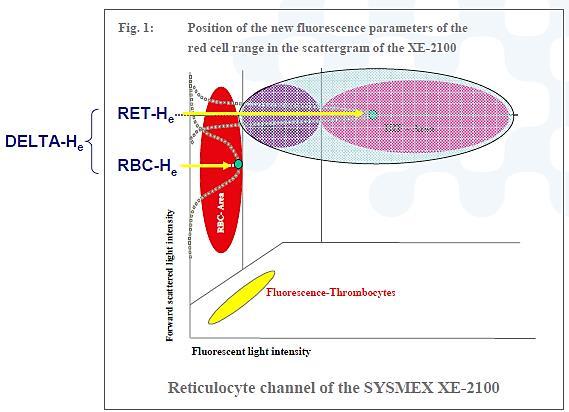 New parameters on XE-2100 (Sysmex) RBC-He: calculated from RBC-Y; Hb equivalent in mature RBCs (pg) RET-He: calculated