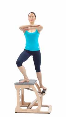 MOVEMENT SEQUENCE Inhale: Step up onto the seat keeping the hips level and the knee lined up over the toe. Rise up as far as possible without losing the tension on the pedal.