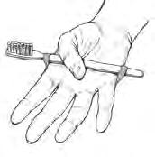 Others attach the brush to the hand with a wide elastic or rubber band. Make sure the band isn t too tight.