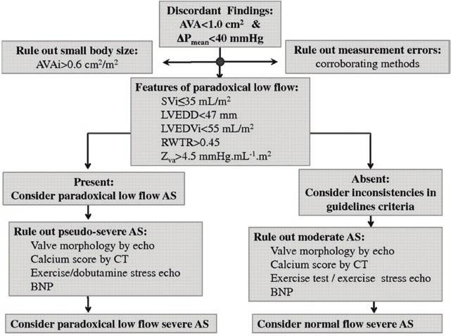 Otto CM Figure 3. Proposed algorithm for differential diagnosis in patients with aortic stenosis and preserved LVEF presenting with a small AVA (<1.0 cm 2 ) but a low mean gradient (<40 mm Hg).