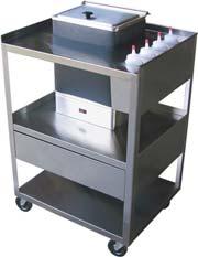 quality electrodes Hot Pack Service Center (4) 8 oz. Bottle storage. Polished stainless steel and swivel casters.