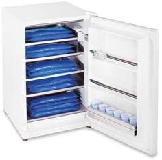 chilling unit provides convenient storage for cold packs on (2) stainless steel racks.