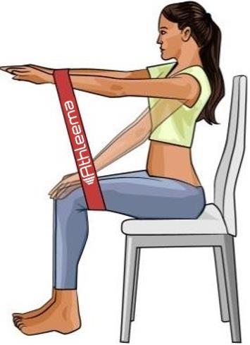 Ensure the chair is of strong construction and perfectly stable. With both thumbs together slowly raise both arms until parallel with the ground as shown below.