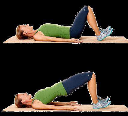 8. Hip Lifts: Lie on the floor with your arms by your sides.