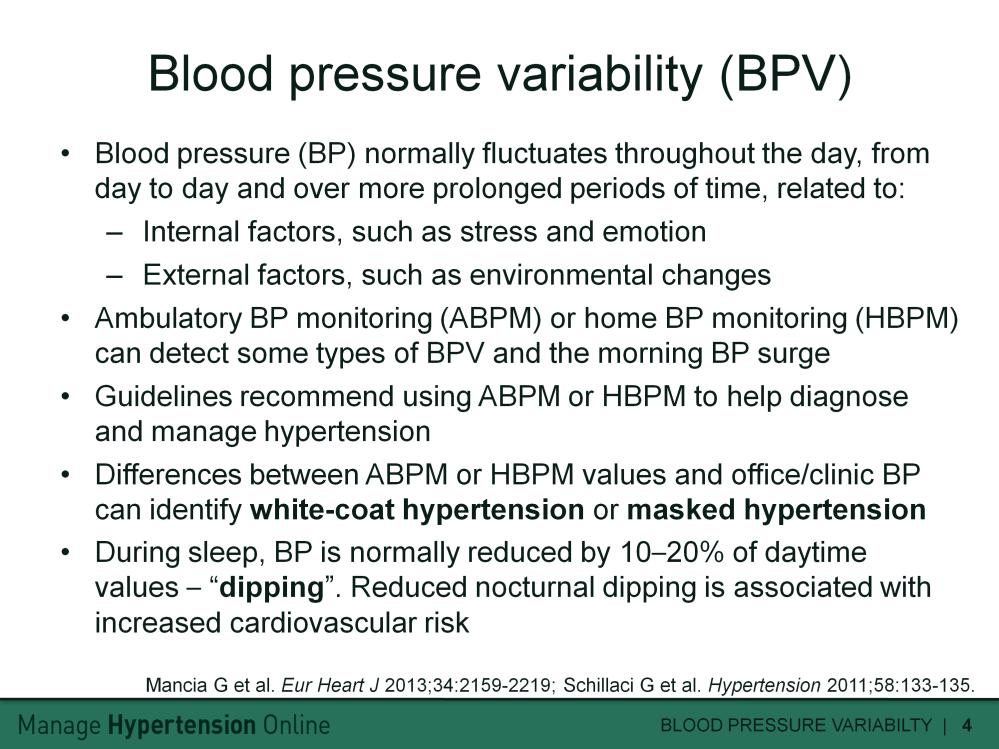 Cut-off values for the definition of hypertension are systolic blood pressure (SBP) 135 and/or diastolic blood pressure (DBP) 85 mmhg for home blood pressure monitoring (HBPM) and daytime ambulatory