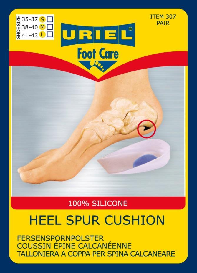 307- Heel Spur Cushion The heel pad with the blue dot is intended to prevent pain in the heel bone area.