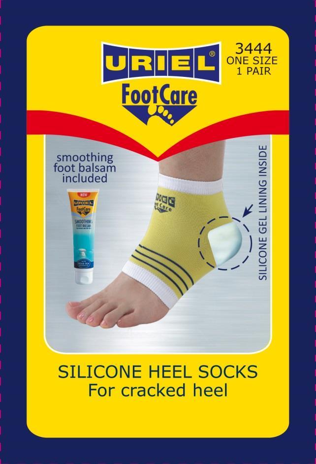 3444- Silicone Heel Socks Provides moisturizing for dry, cracked or damaged skin of the heel. Post-recovery protection of sensitive areas.