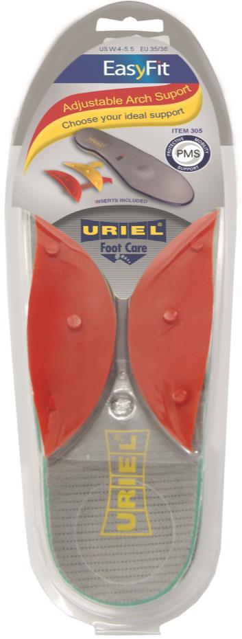 Item 305- Adjustable Arch Support The ideal support for sports and daily use. The insoles provides equal distribution of body weight, for relief of pain in feet and lower back. 2 removable P.V.