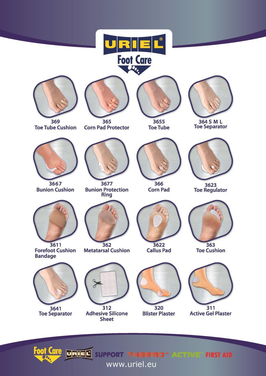Foot Care SILICONE CUSHIONS, PADS AND PLASTERS URIEL FOOT CARE A wide range of soft silicone