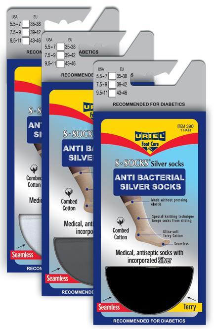 Item 390 ANTI BACTERIL SILVER SOCKES Recommended for diabetics Pressure free and super-soft anti-bacterial socks.