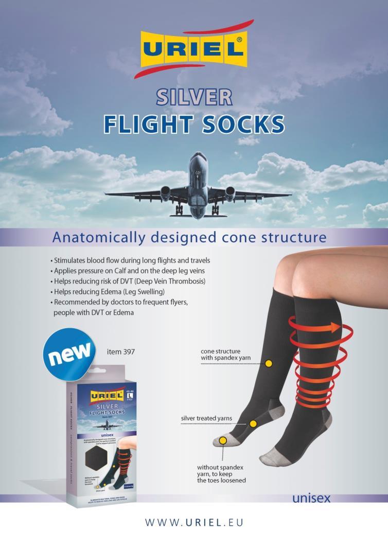 ITEM 397 - FLIGHT SOCKS Anatomically designed cone structure Stimulates blood flow during long flights and travels Applies pressure on Calf and on the deep leg