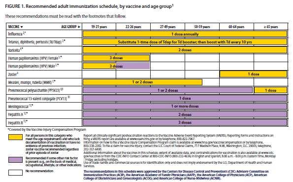 Adult Immunization Schedule, 2013 References: 2013 CDC Childhood/Adolescent Vaccine Schedule, http://www.cdc.gov/vaccines/schedules/hcp/imz/childadolescent.