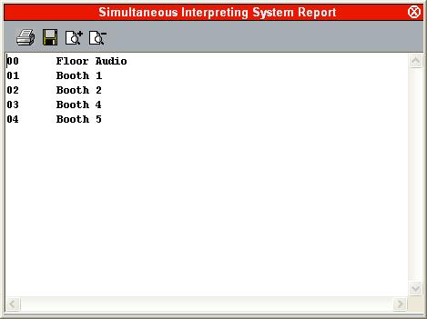 STS REPORT To view a report of the sources (Floor and interpreters) currently available for listening, click Report.