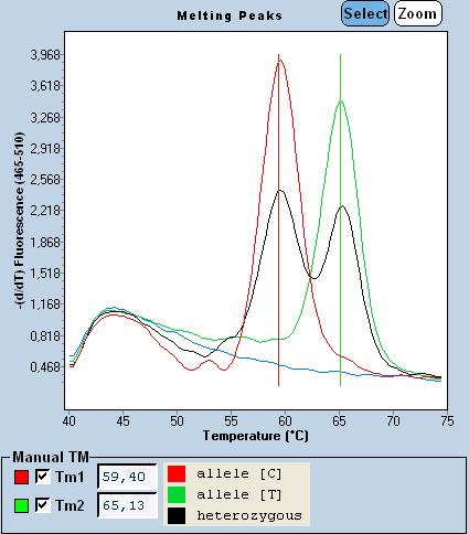 RT-PCR uvjeti: denaturacija 10 minuta na 95 C; amplifikacija 45 ciklusa (10 sekundi na 95 C, 10 sekundi na 60 C i 15 sekundi na 72 C); analiza krivulja taljenja 20 sekundi na 95 C, 20 sekundi na 40 C