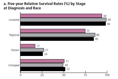 Breast Cancer Survival Stage I disease 95% Stage II disease 70%-85% Stage III disease 50%-52% Stage IV disease 17% National Cancer Institute of