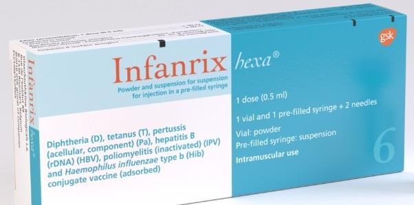 Introduction of a hexavalent infant vaccine From autumn 2017, all babies born on or after 1 August 2017 will receive a hexavalent (6 in 1) vaccine called Infanrix hexa for their primary immunisations