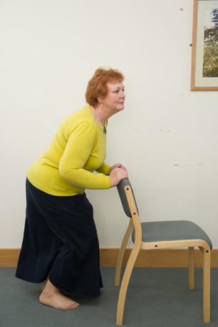 8) Squats 9) Back stroke Stand, holding onto a chair / table with both hands for