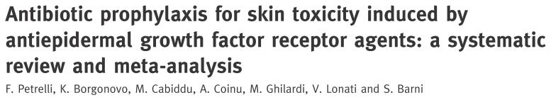 J Clin Oncol 2010;28:1351 7 Time to first occurrence of grade 2 skin toxicity Prophylactic Reactive Parametre