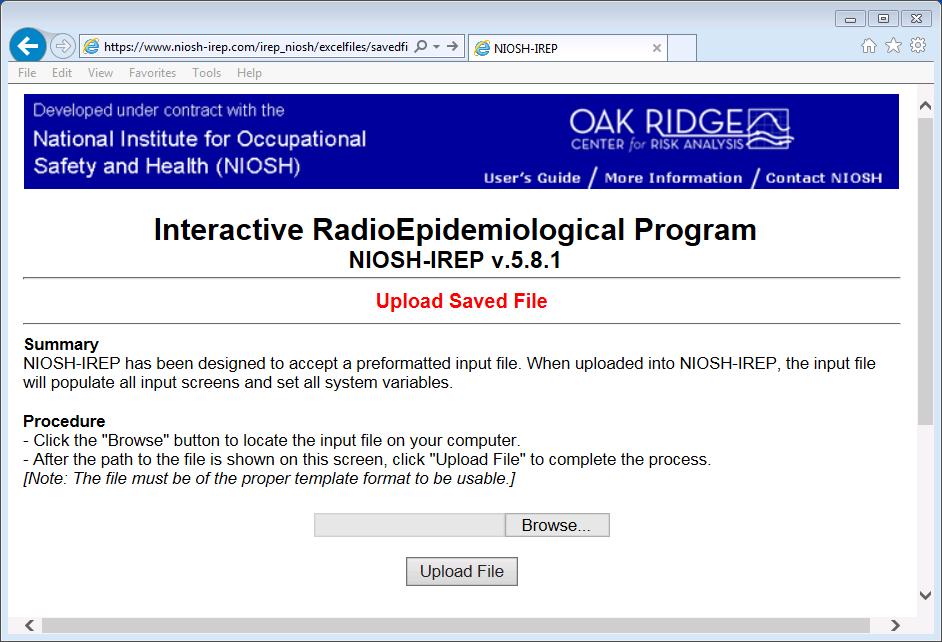 Interactive RadioEpidemiological Program (NIOSH-IREP) Page 7 STEP 3: Upload Claimant Input File A.