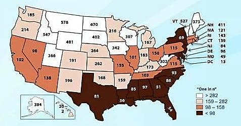 LIFETIME RISK OF AN HIV DIAGNOSIS BY STATE OVERALL: 1 IN 99 (1.