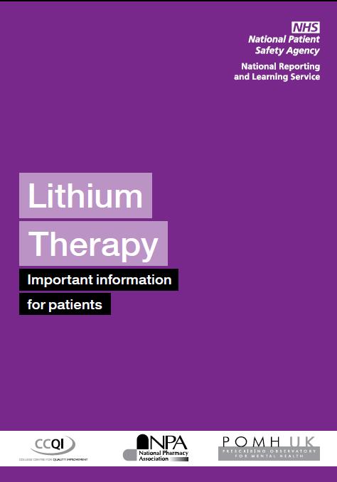 Information about lithium treatment Patient-held record book for blood test results Wallet-sized